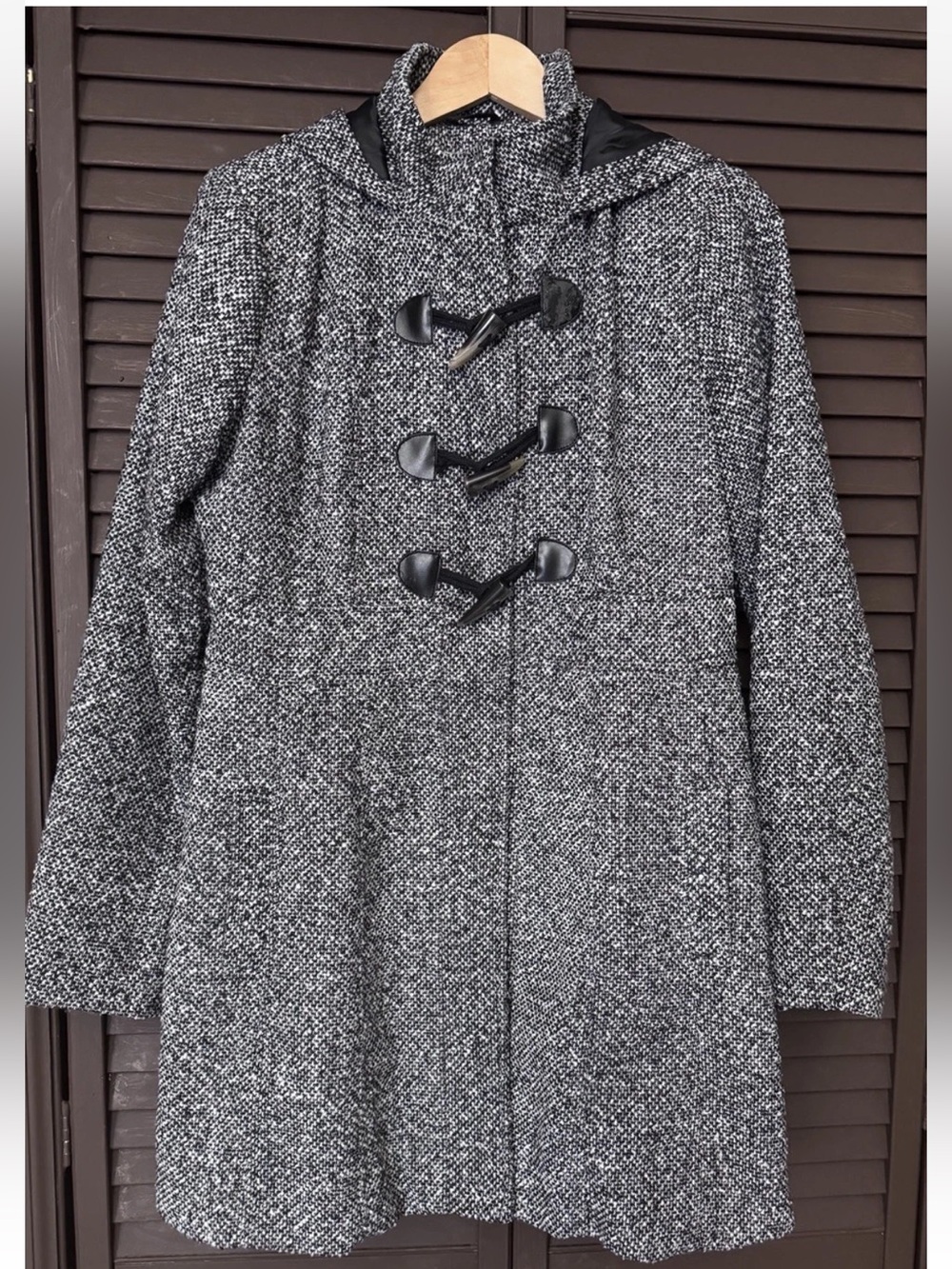 Paris Blues Gray Black White Long Hooded Toggle Coat Women's Size L